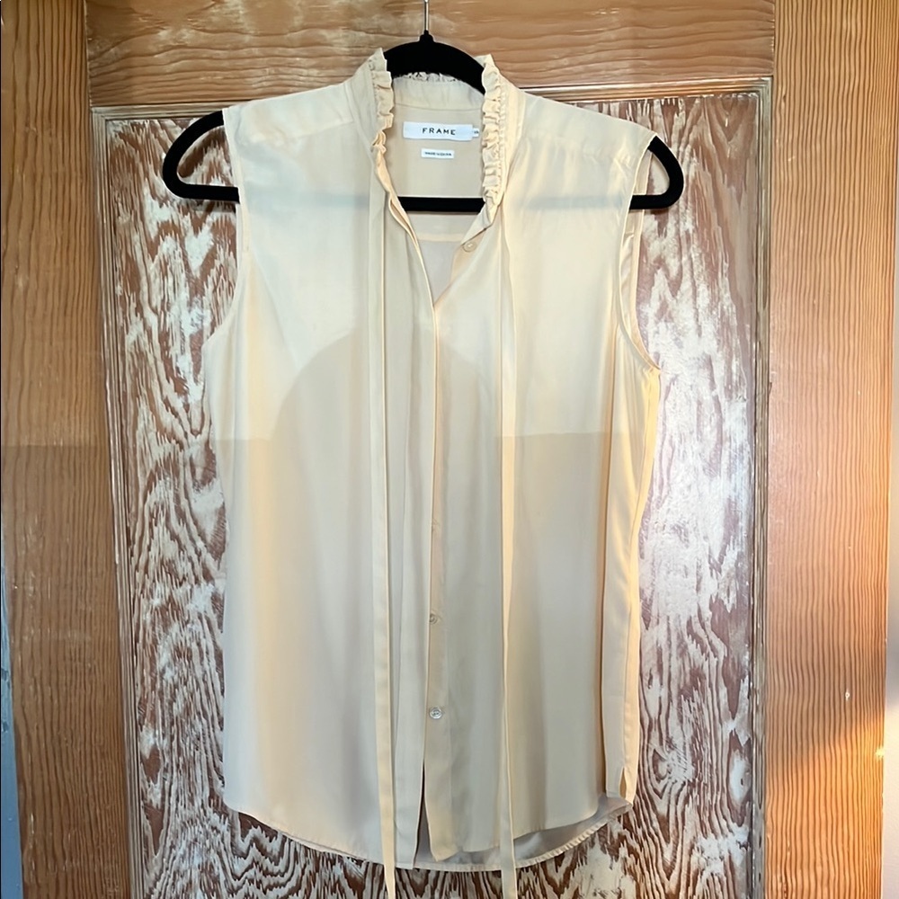 Frame Silk Ruffle Blouse, Nude - XS